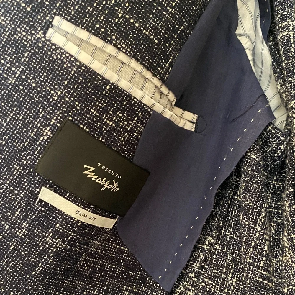 Mango Navy Blue Textured Men's Blazer Jacket Sz 38 Slim Fit Preppy Classic